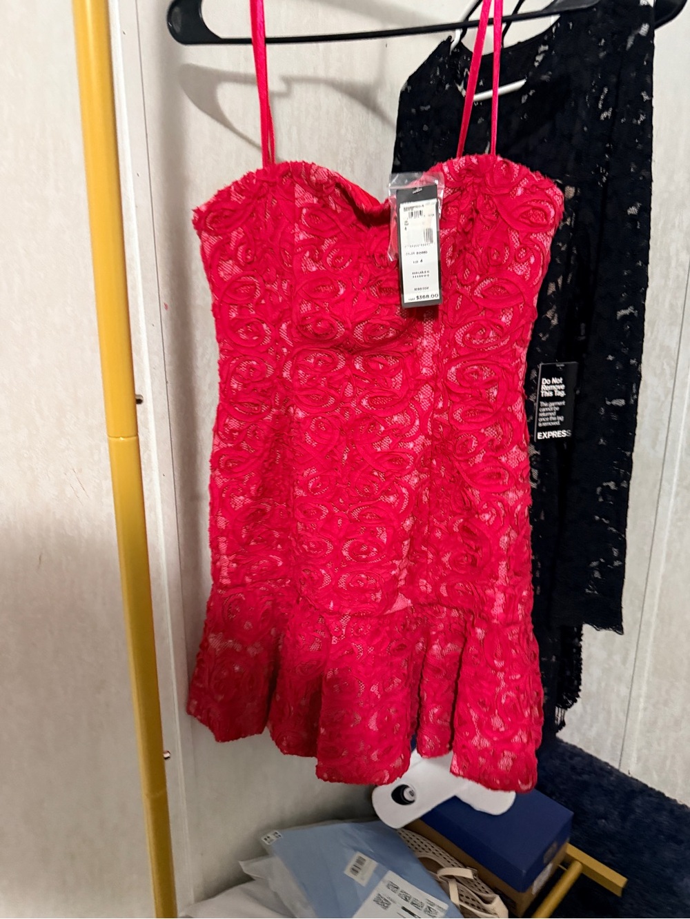 BCBG Red Strapless Lace Party Dress